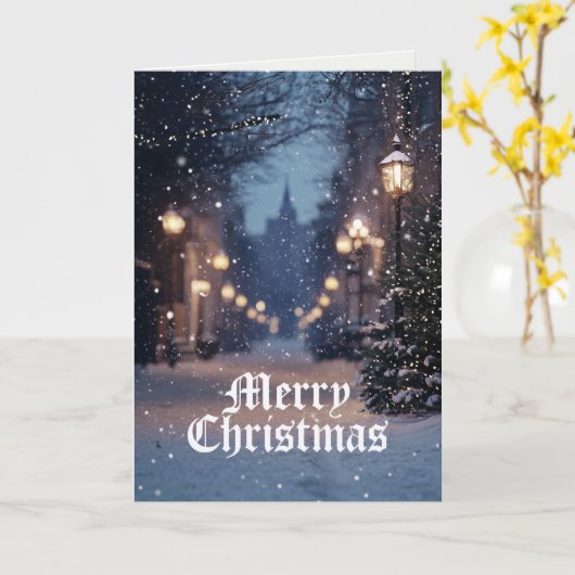 Middeleeuwse dorpswinter scène Prettig kerstfeest Kaart (Gele Bloem)