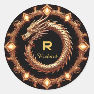🐉 Middeleeuwse Draken Crest Naam Ring Frame Emble Ronde Sticker