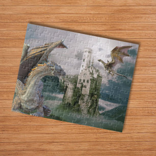 Middeleeuwse Draken Kasteel Brons Fantasie Legpuzzel
