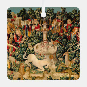 Middeleeuwse Eenhoorn Wandtapijten Print: Met Cloi Metalen Ornament