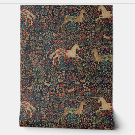 Middeleeuwse Eenhoornhert Midnight Floral Garden Behang