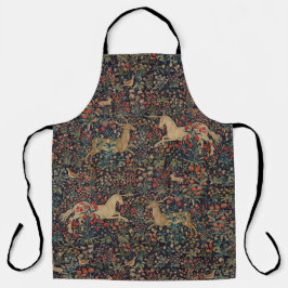 Middeleeuwse Eenhoornhert Midnight Floral Garden Schort