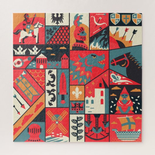 Middeleeuwse elegantie: naadloos patroonontwerp legpuzzel (Verticaal)