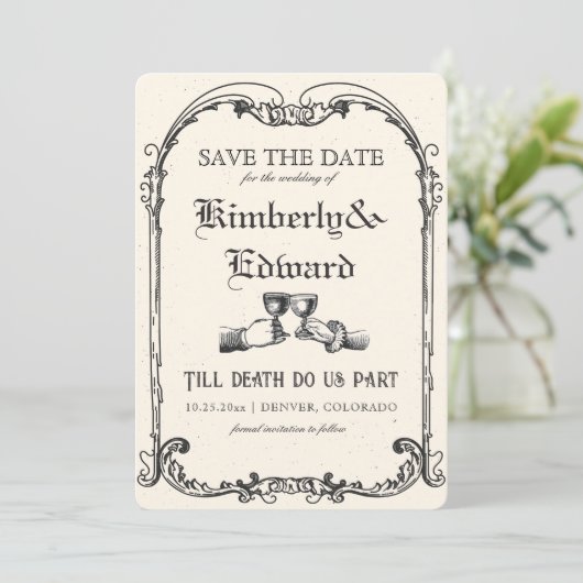 Middeleeuwse fantasie Middeleeuwen gravure Save The Date (Staand voorkant)