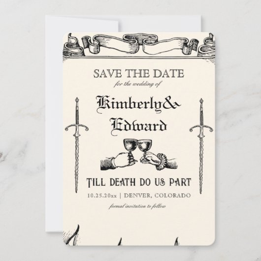 Middeleeuwse fantasie Middeleeuwen gravure Save The Date (Voorkant)