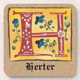 Middeleeuwse Floral, verlicht Letter H Monogram Bier Onderzetter