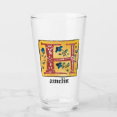 Middeleeuwse Floral, verlicht Letter H Monogram Glas (Voorkant)