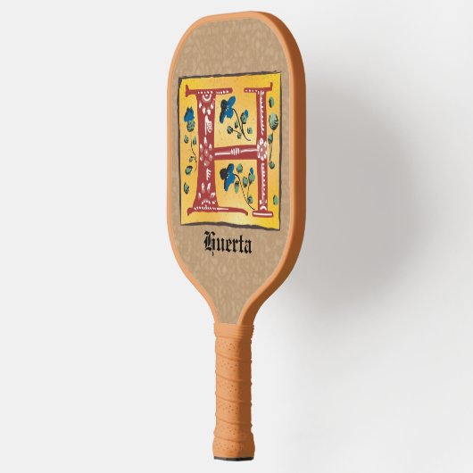 Middeleeuwse Floral, verlicht Letter H Monogram Pickleball Paddle (Links)