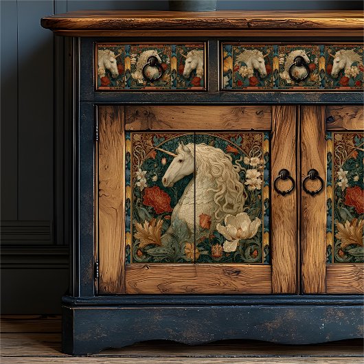 Middeleeuwse Floral William Morris Style Unicorn Tissuepapier