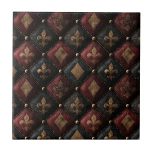 Middeleeuwse Geplooide Fleur-de-Lis Harlekijn Patr Tegeltje