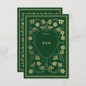 Middeleeuwse gouden bloemharten en zwaard bruiloft informatiekaartje (Voorkant / Achterkant)