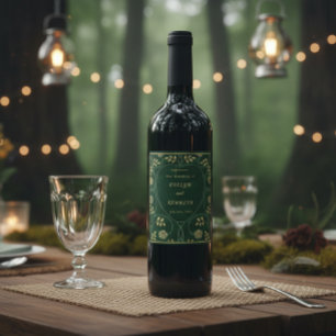 Middeleeuwse gouden bloemharten en zwaard bruiloft wijn etiket