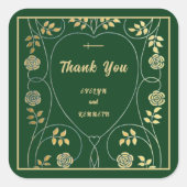 Middeleeuwse gouden bloemharten en zwaard dank u vierkante sticker (Voorkant)