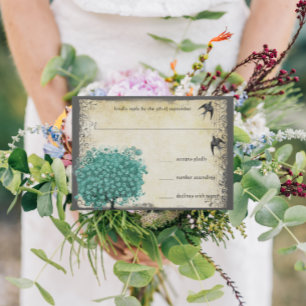 Middeleeuwse Groene Hartblad Boom Liefdesvogel Bru RSVP Kaartje