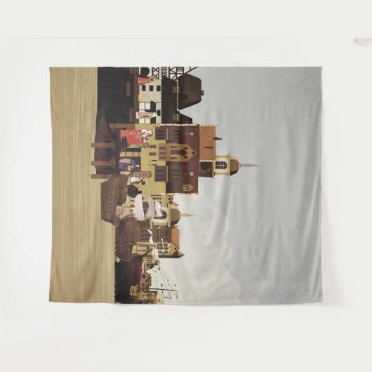 Middeleeuwse haven wandkleed (Voorkant (horizontaal))