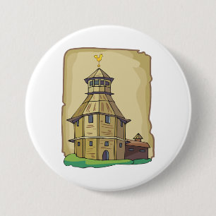Middeleeuwse Houten Wachttoren en Fort Ronde Button 7,6 Cm