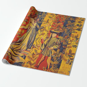Middeleeuwse Italiaanse Chinoiserie Rood Blauw Dec Cadeaupapier