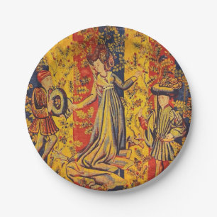 Middeleeuwse Italiaanse rood blauw geel Chinoiseri Papieren Bordje