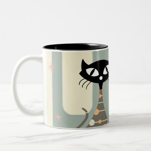 Middeleeuwse kat uit de middeleeuwen Moderne Tweekleurige Koffiemok (Links)