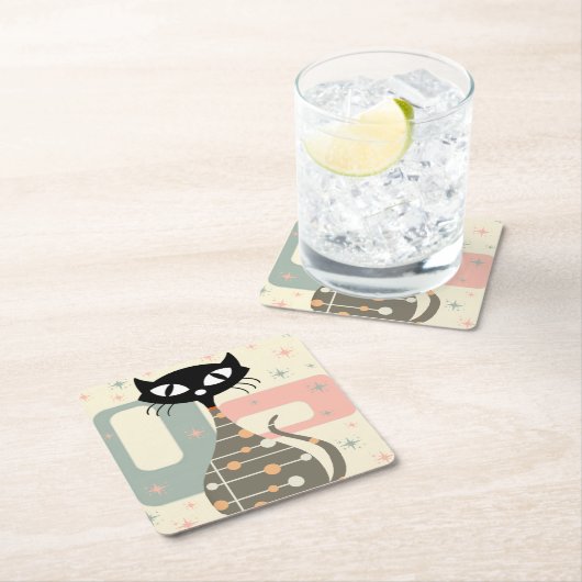 Middeleeuwse kat uit de middeleeuwen Moderne Vierkante Kartonnen Onderzetter (Insitu)