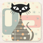 Middeleeuwse kat uit de middeleeuwen Moderne Vierkante Kartonnen Onderzetter (Voorkant)