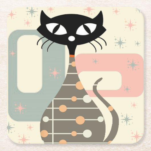 Middeleeuwse kat uit de middeleeuwen Moderne Vierkante Kartonnen Onderzetter (Voorkant)