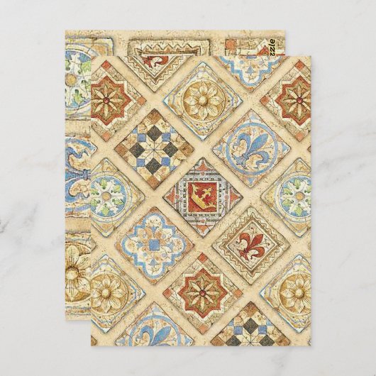 Middeleeuwse keramische Tegel kroontjes Fleur de L Briefkaart (Voorkant / Achterkant)