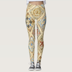 Middeleeuwse keramische Tegel kroontjes Fleur de L Leggings