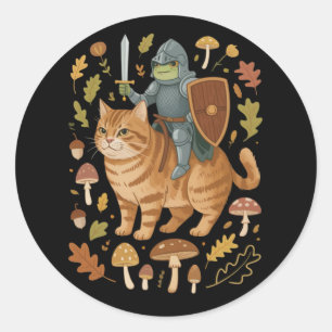 Middeleeuwse kikker op oranje kat Goblincore rare Ronde Sticker