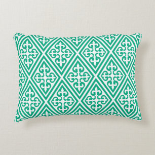 Middeleeuwse Kruis Damast - Turquoise en Wit Accent Kussen