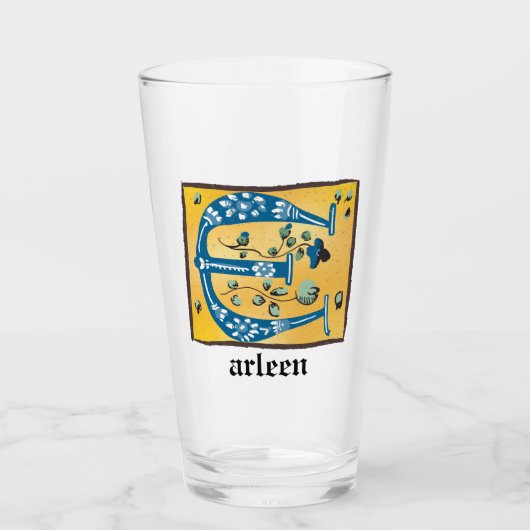 Middeleeuwse lichte lichte letter E Monogram Glas (Voorkant)