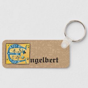 Middeleeuwse lichte lichte letter E Monogram Sleutelhanger