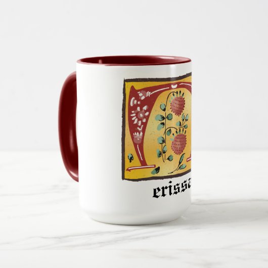 Middeleeuwse lichte lichte Mok met N-monogram (Voorkant links)