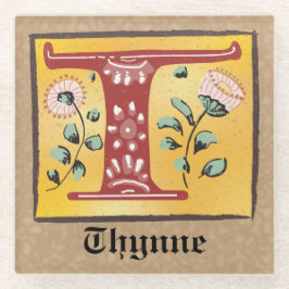 Middeleeuwse lichte, verlichte brief T Monogram Glazen Onderzetter