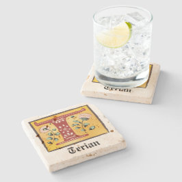 Middeleeuwse lichte, verlichte brief T Monogram Stenen Onderzetter