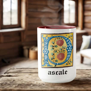 Middeleeuwse lichte, verlichte letter P Monogram M Mok