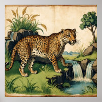 Middeleeuwse luipaard met Waterval Natuur Art