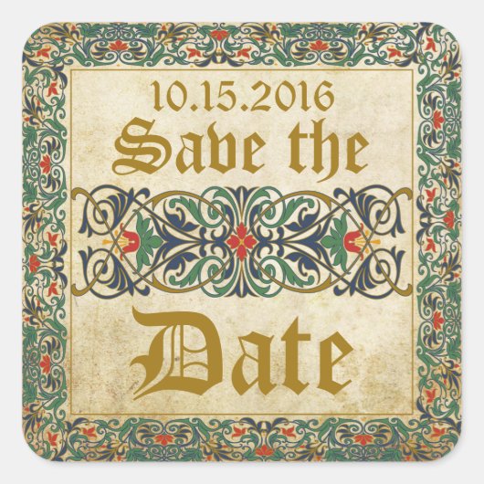 Middeleeuwse Manuscript Gothic Sla het Datumlabel  Vierkante Sticker (Voorkant)