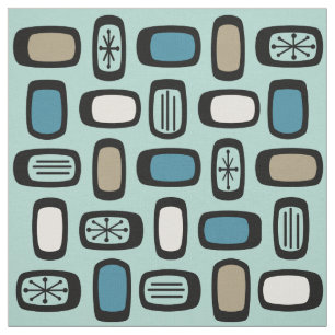 Middeleeuwse MCM afgeronde rechthoeken Aquamarine Stof