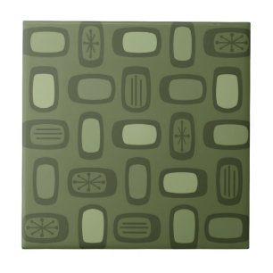 Middeleeuwse MCM afgeronde rechthoeken Olive Green Tegeltje