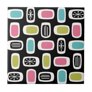 Middeleeuwse MCM Ronde rechthoeken zwart, kleurrij Tegeltje