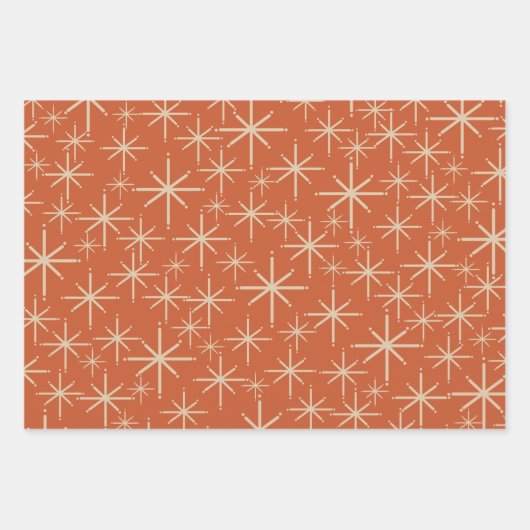 Middeleeuwse Mod Retro Starbursts Oranje Blauwgroe Inpakpapier Vel (Voorkant)