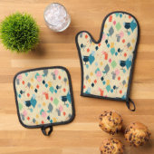 Middeleeuwse moderne cocktails ovenwant & pannenlap set (Top down)