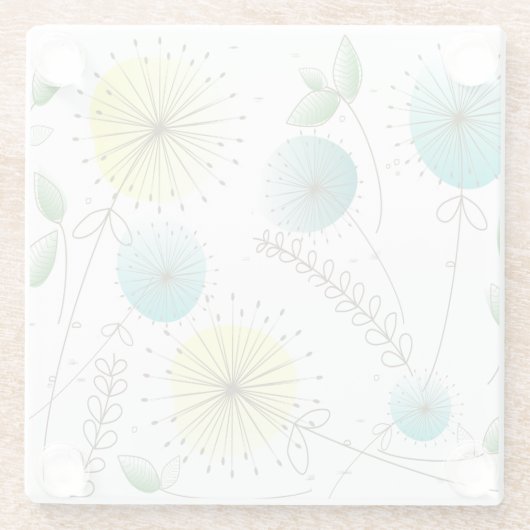 Middeleeuwse moderne Dandelion klokken Blauw Geel Glazen Onderzetter (Achterkant)