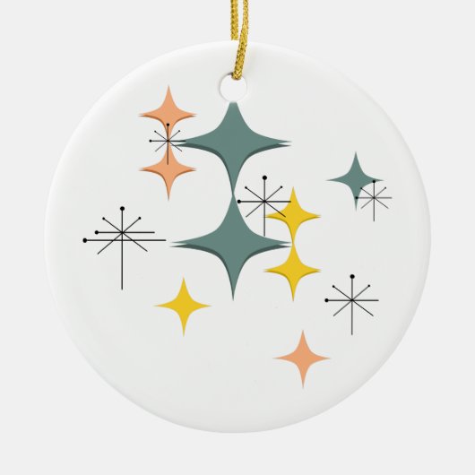 Middeleeuwse moderne Eames Atomic Starbursts Custo Keramisch Ornament (Voorkant)