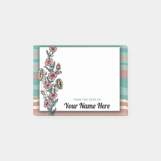 Middeleeuwse moderne Floral Stipe Pattern Designer Post-it® Notes (Voorkant)