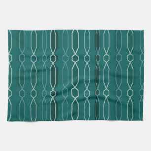 Middeleeuwse moderne hexagon kolommen Blauwgroen Theedoek