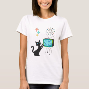 Middeleeuwse Moderne Retro Atomic Funny Cat met FI T-shirt