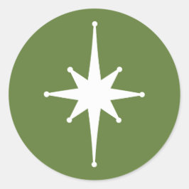 Middeleeuwse Moderne Retro Star Green en White Ronde Sticker