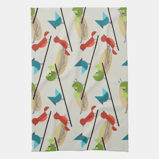 Middeleeuwse moderne vogels theedoek (Verticaal)